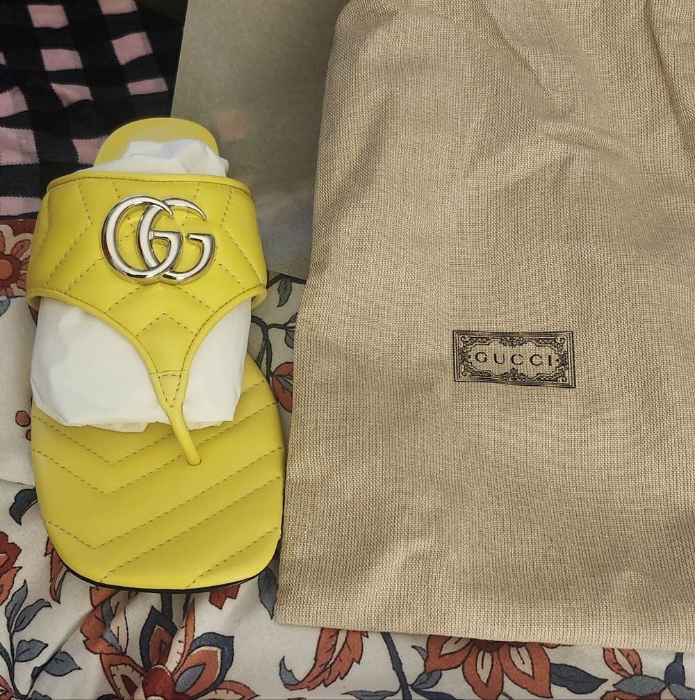 Gucci Yellow Quilted GG Thong Slide